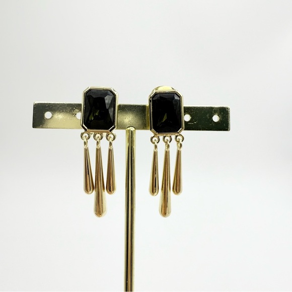 JEWELMINT Elegant Gold Tone Black Dangle Earrings - Picture 3 of 6